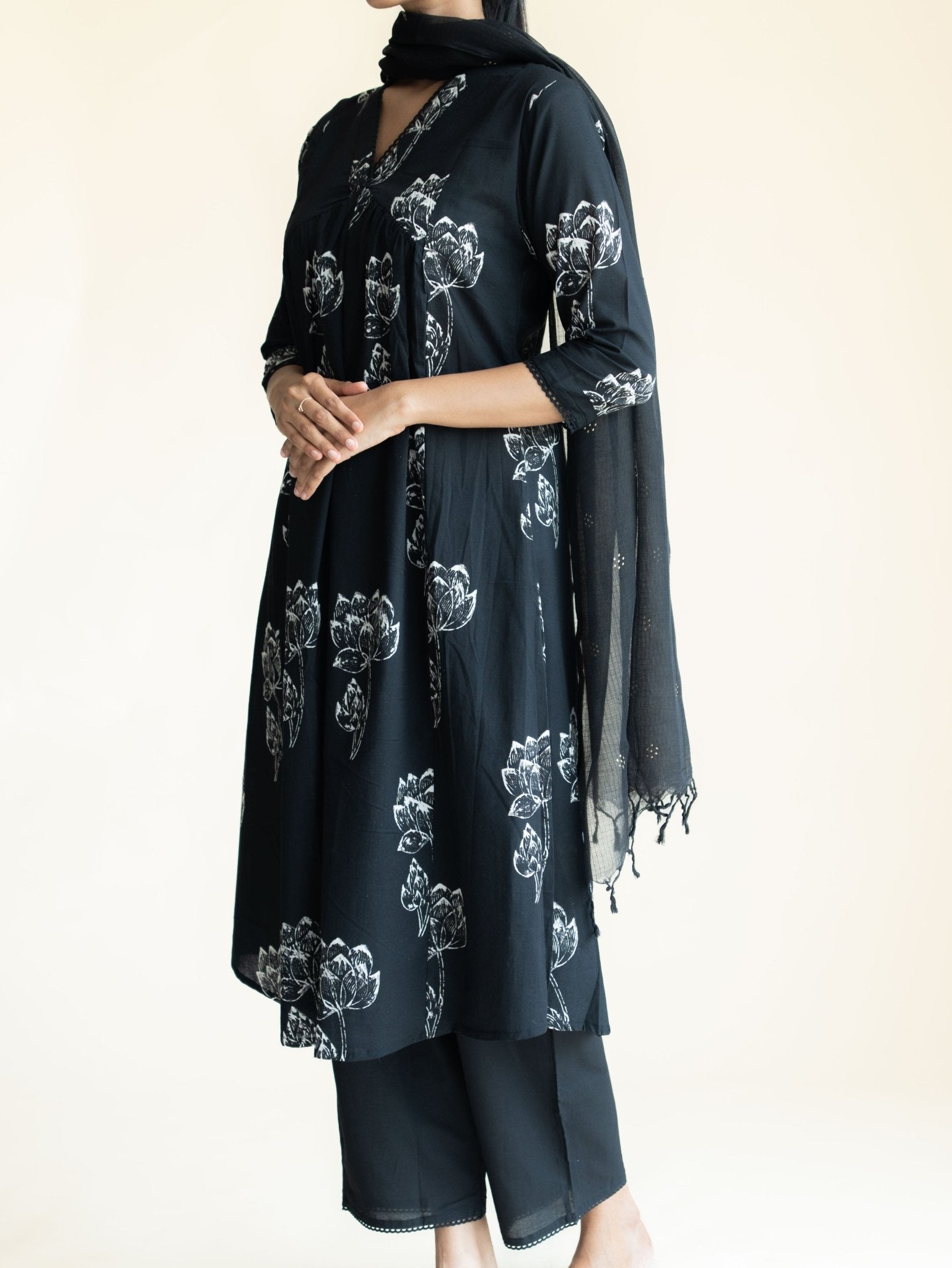Arhana Cotton Block Printed A - Line Suit Set - AINA