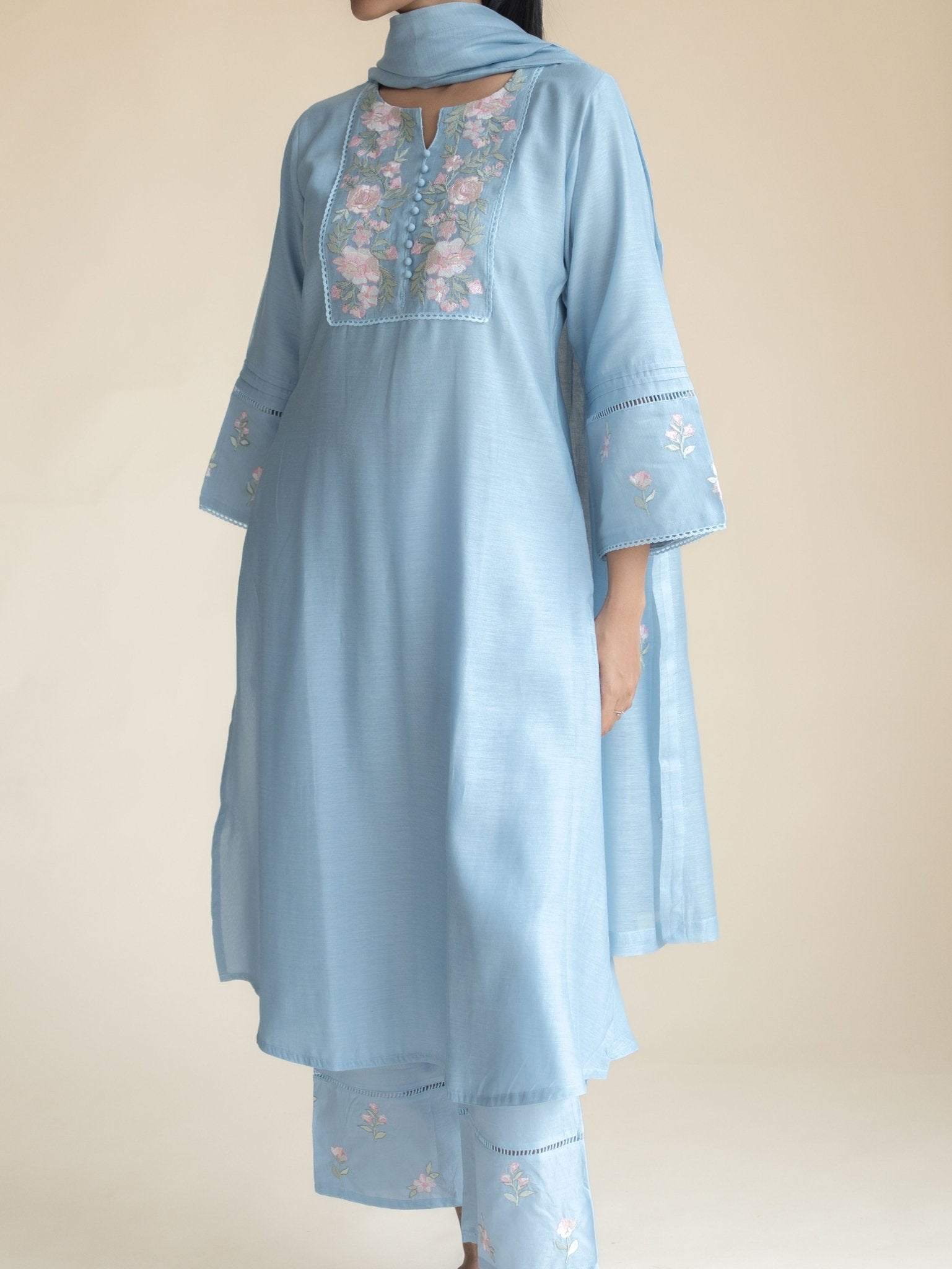 Arsha Chanderi Embroidered A - Line Suit Set - AINA