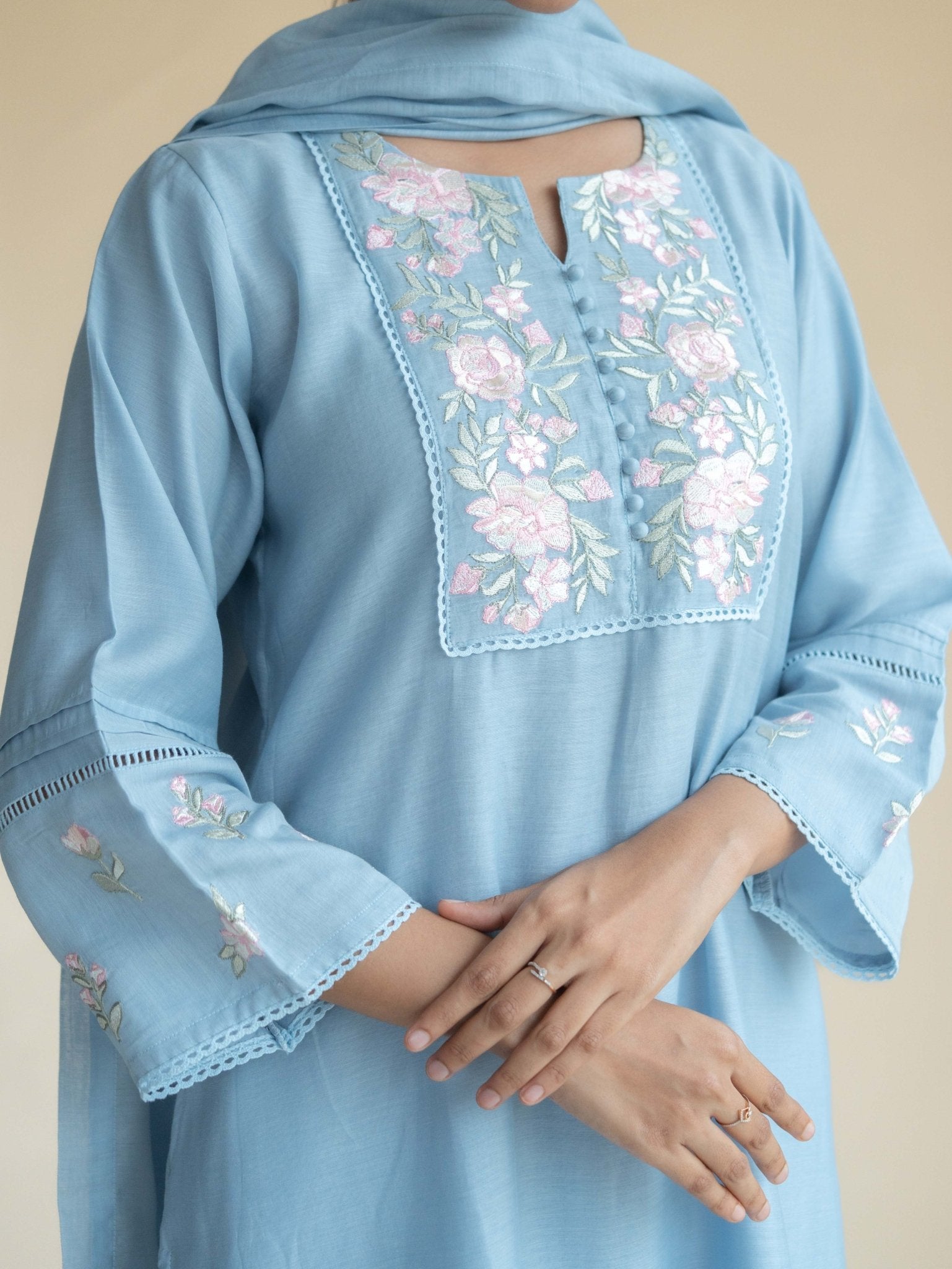 Arsha Chanderi Embroidered A - Line Suit Set - AINA