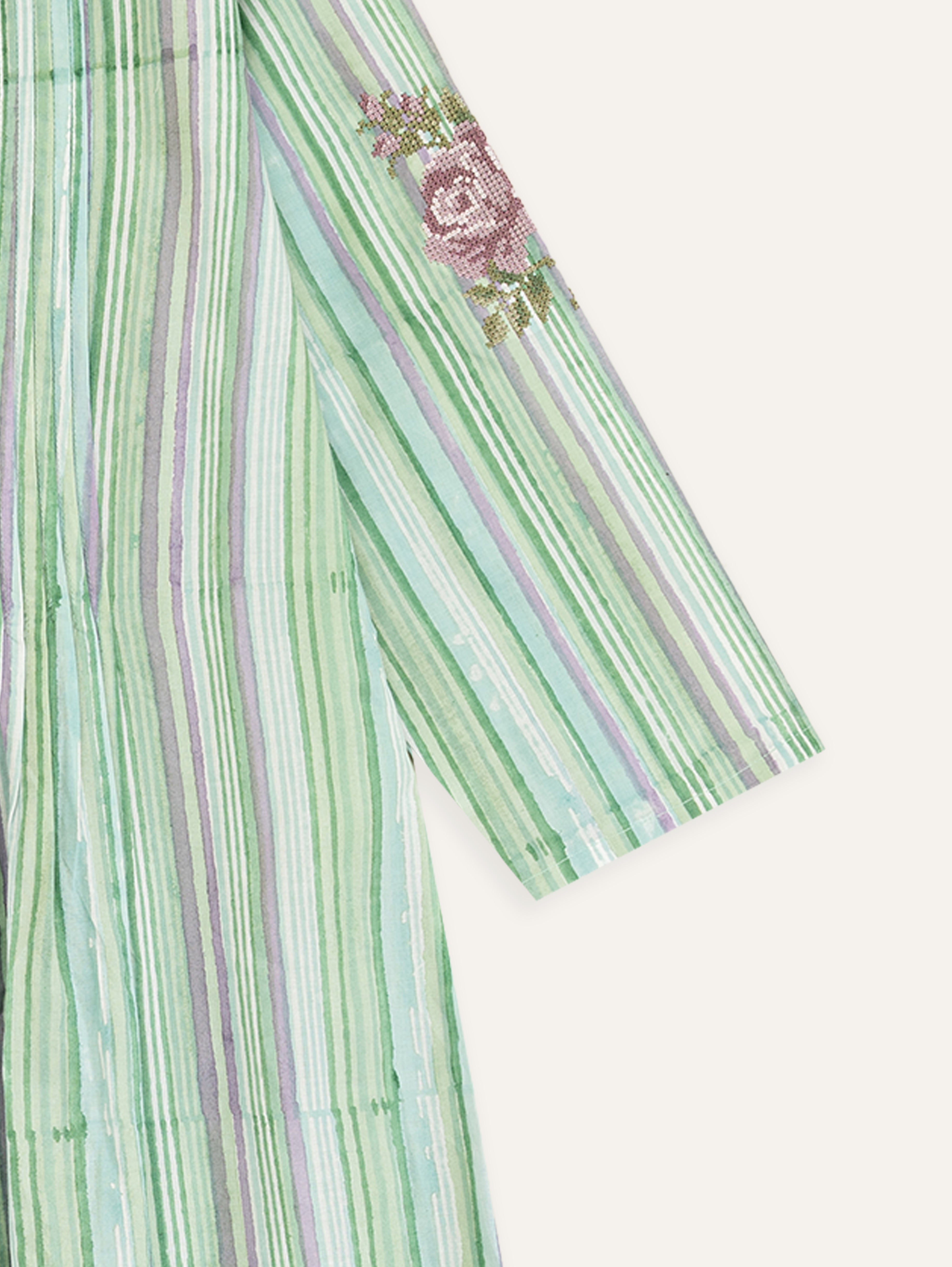 Sanha Cotton Block Printed Embroidered A-Line Kurta