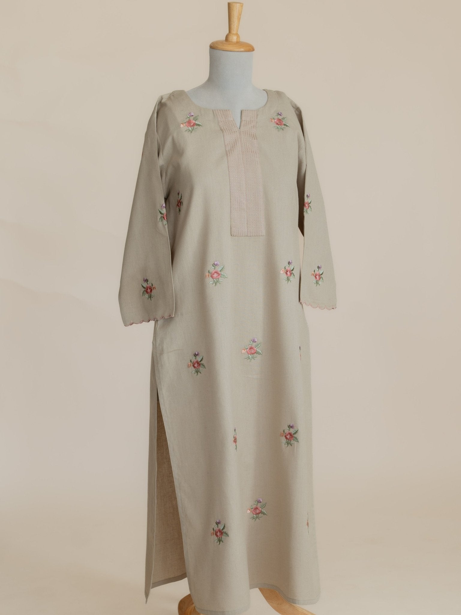 Ashal Cotton Flax Embroidered Straight Kurta - AINA