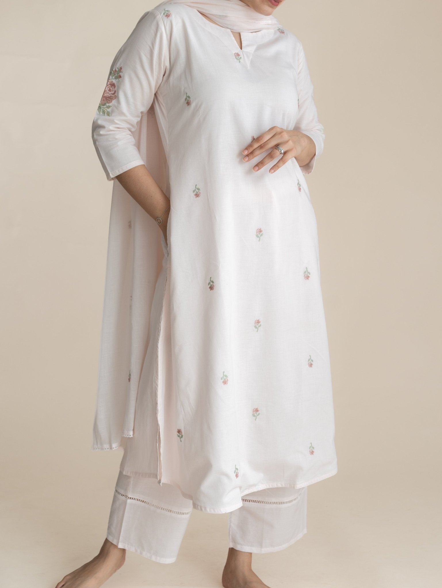 Ashika Cotton Embroidered A-Line Suit Set - AINA