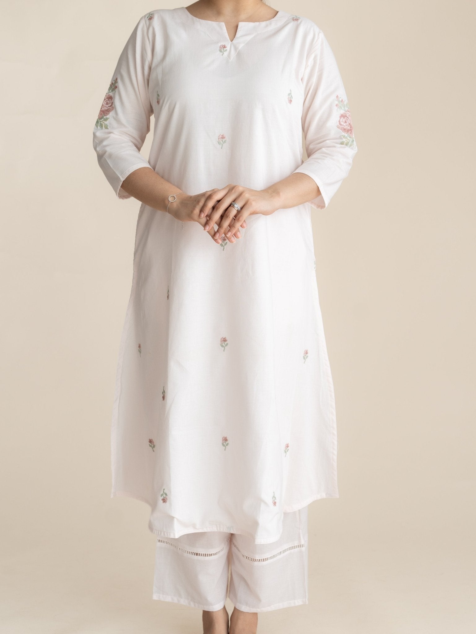 Ashika Cotton Embroidered A-Line Suit Set - AINA