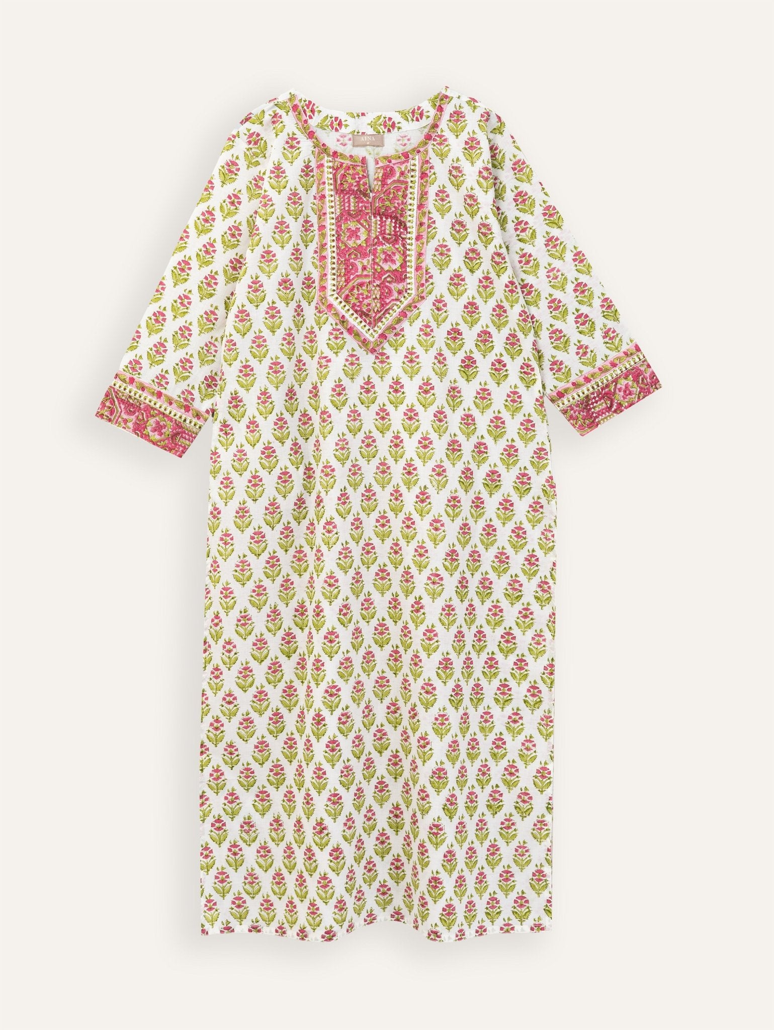 Asna Cotton Block Printed Straight Kurta - AINA