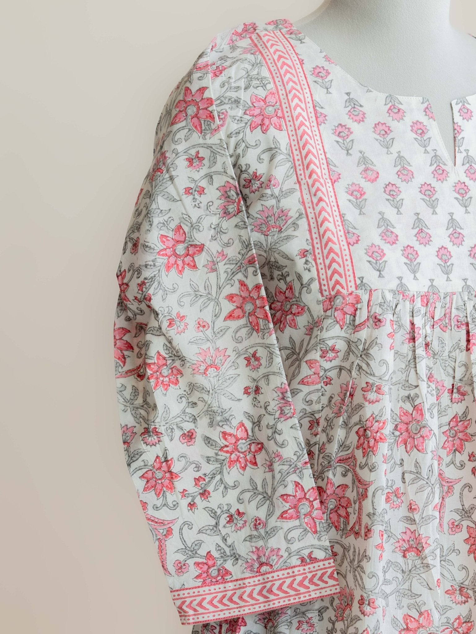 Athira Cotton Block Printed A - Line Kurta - AINA