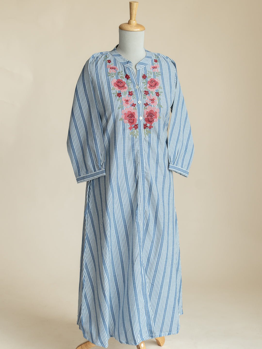 Avira Cotton Handloom Embroidered A - Line Kurta - AINA
