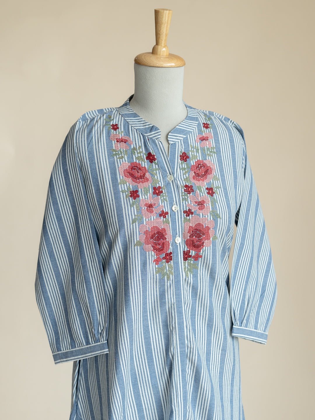 Avira Cotton Handloom Embroidered A - Line Kurta - AINA