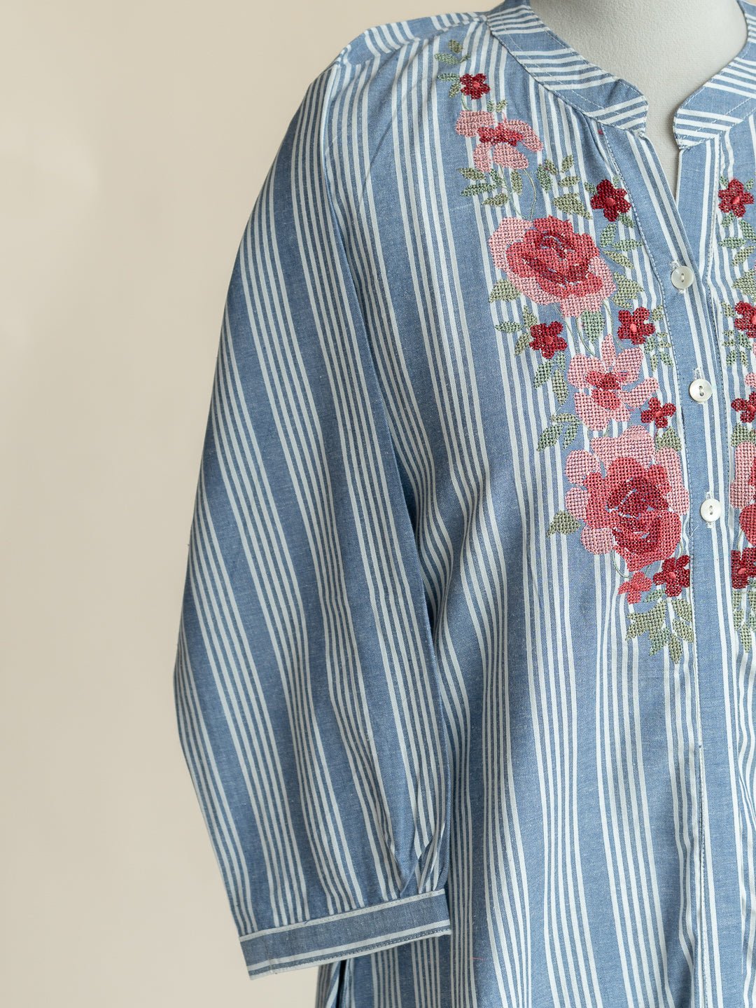 Avira Cotton Handloom Embroidered A - Line Kurta - AINA
