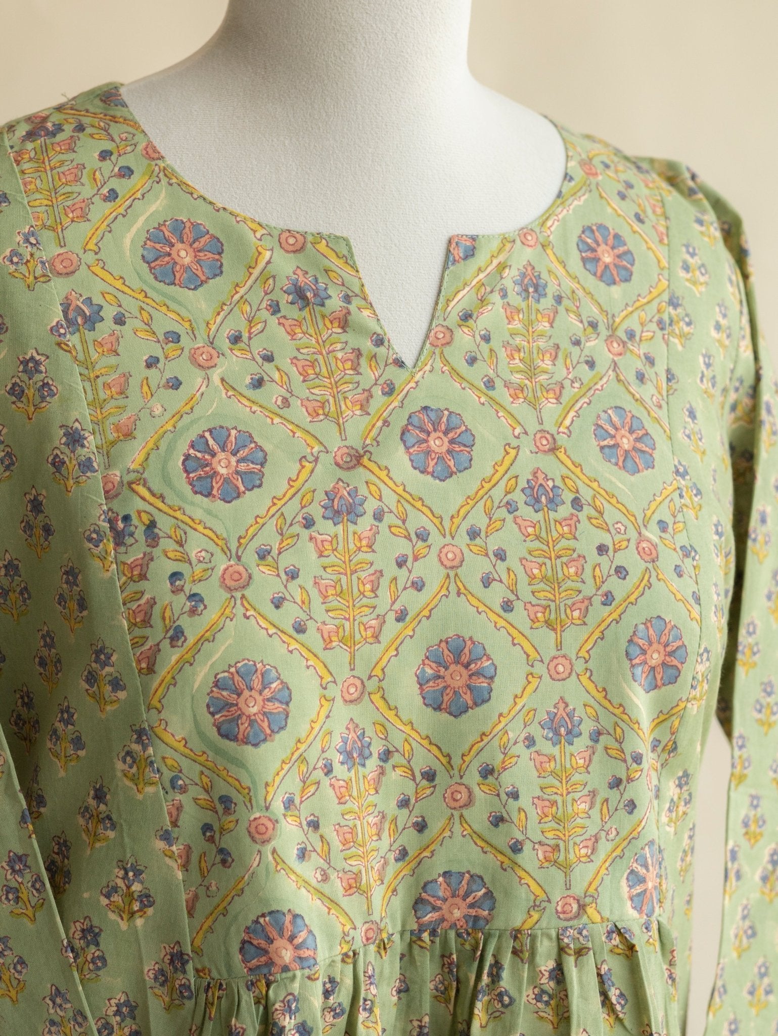 Ayzah Cotton Block Printed A - Line Kurta - AINA