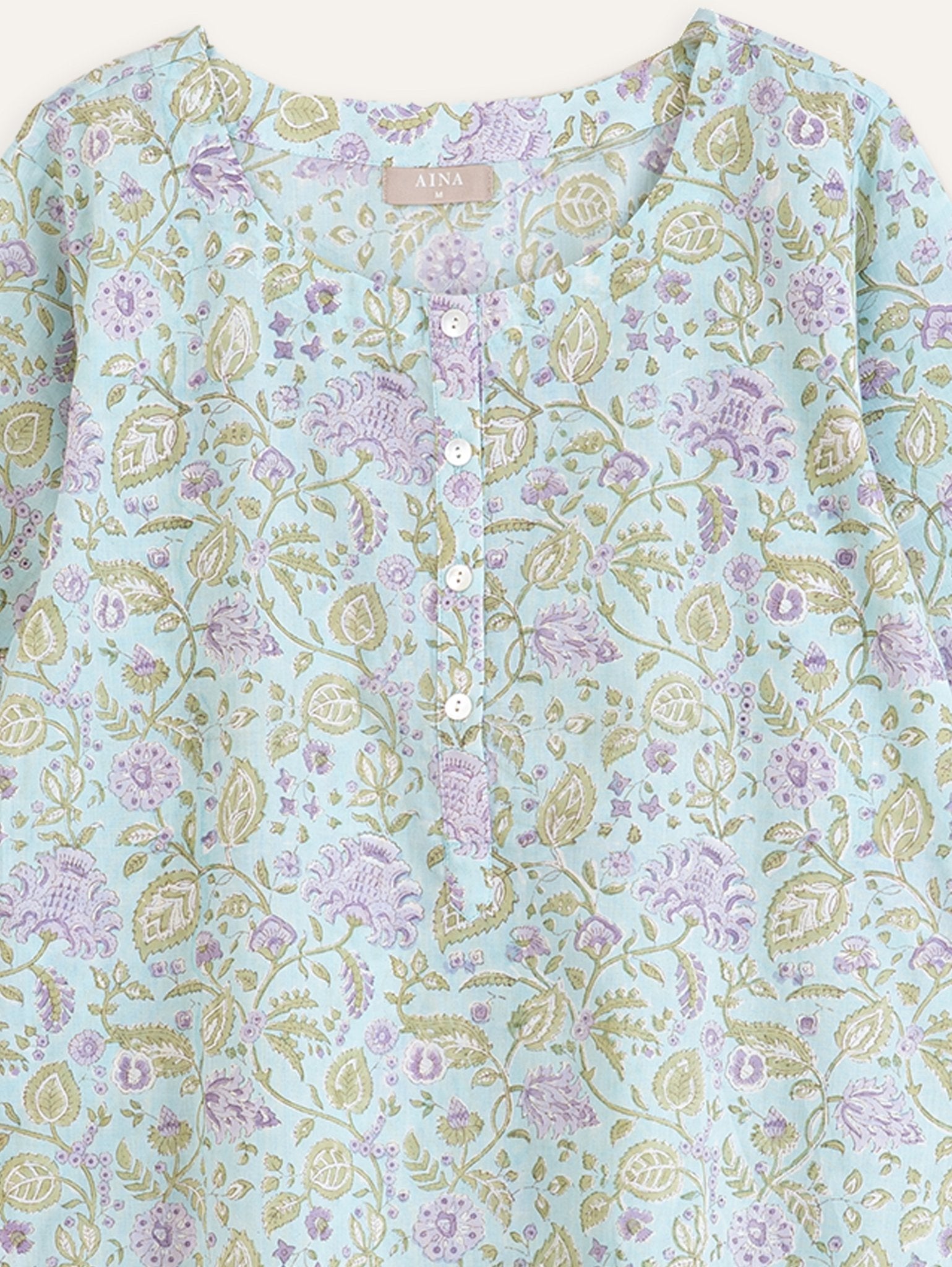 Azaan Cotton Block Printed Straight Kurta - AINA