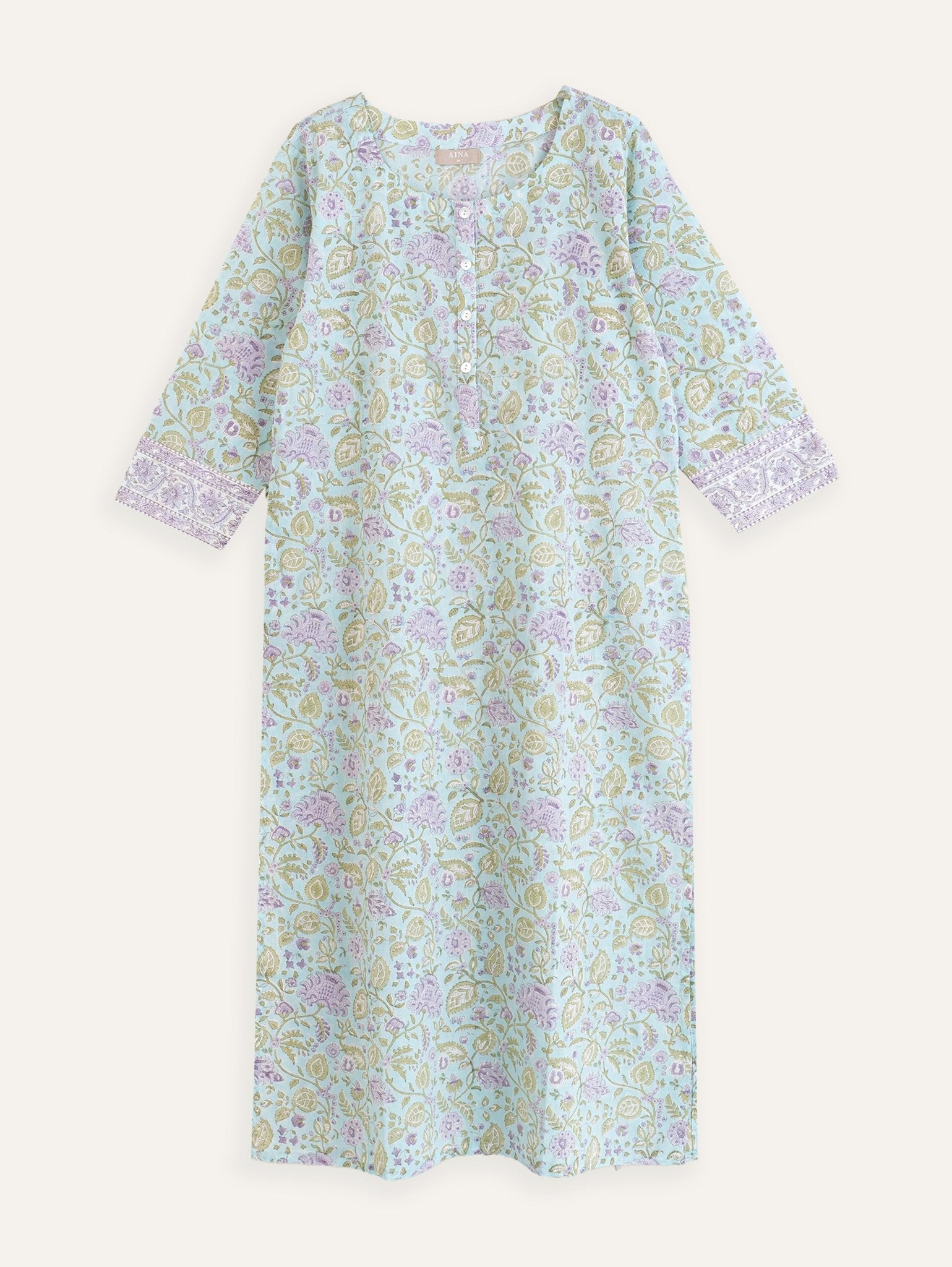 Azaan Cotton Block Printed Straight Kurta - AINA