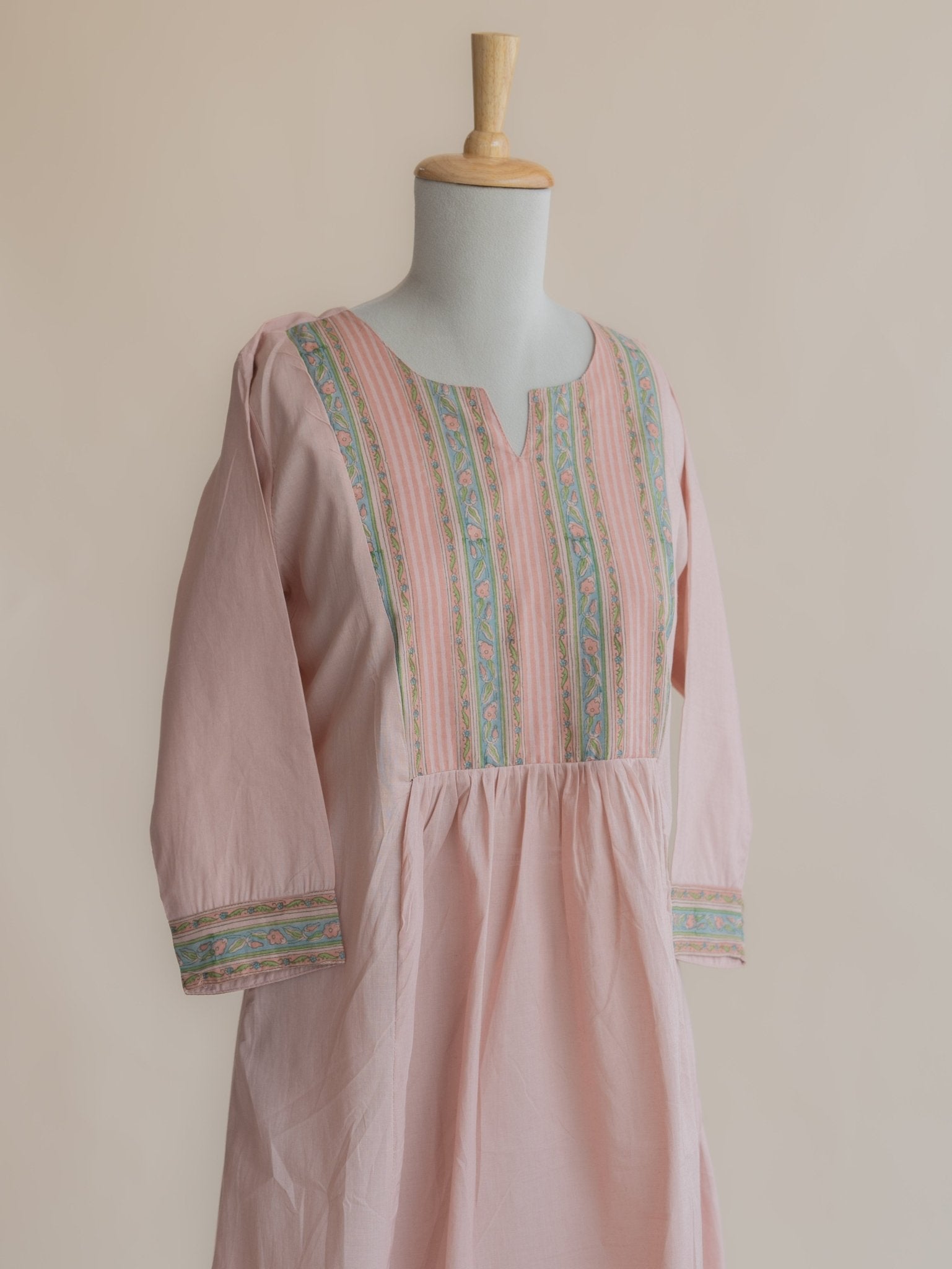 Badriya Cotton Block Printed A - line Kurta - AINA