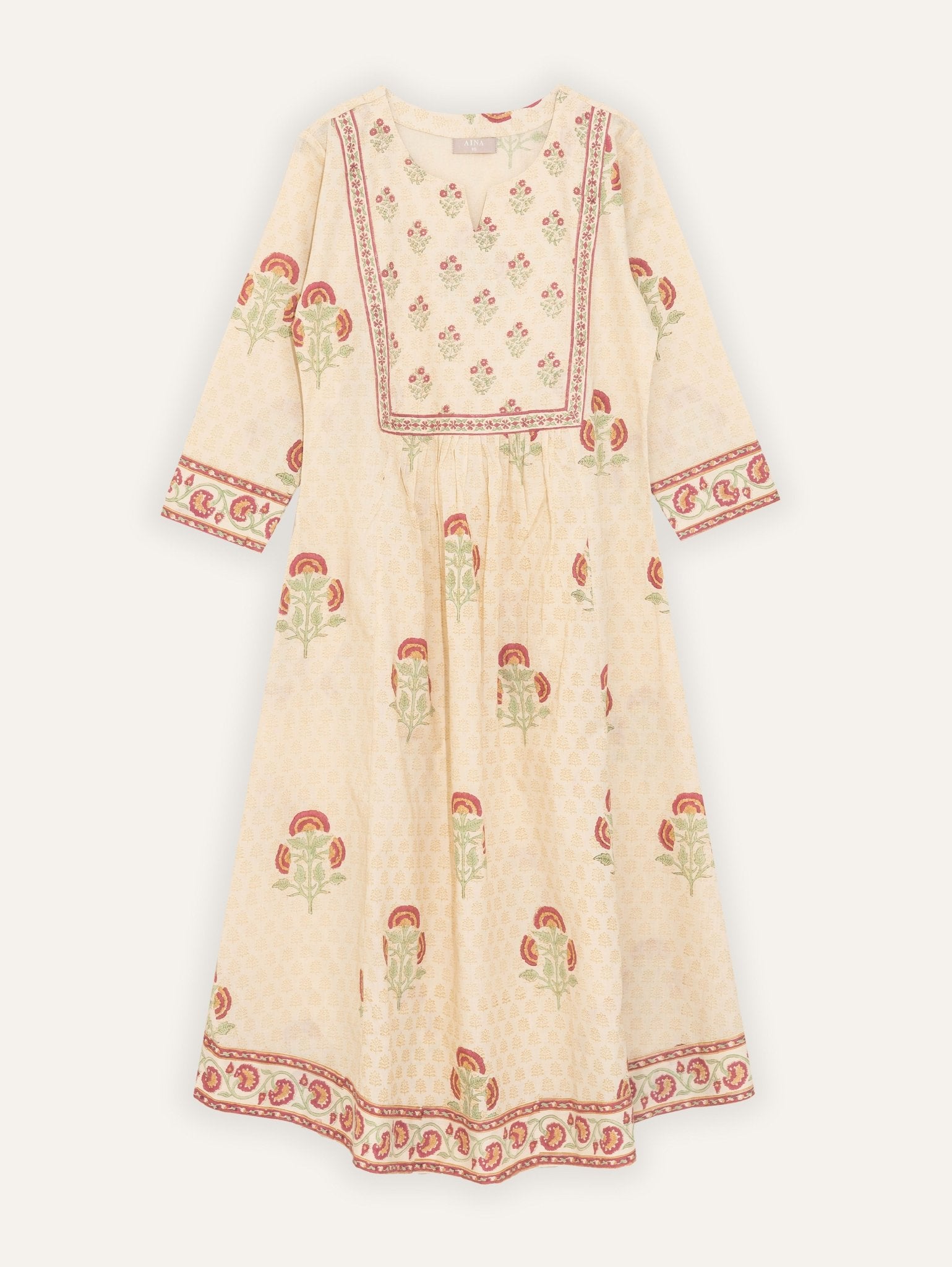 Bariqah Cotton Block Printed A - Line Suit Set - AINA