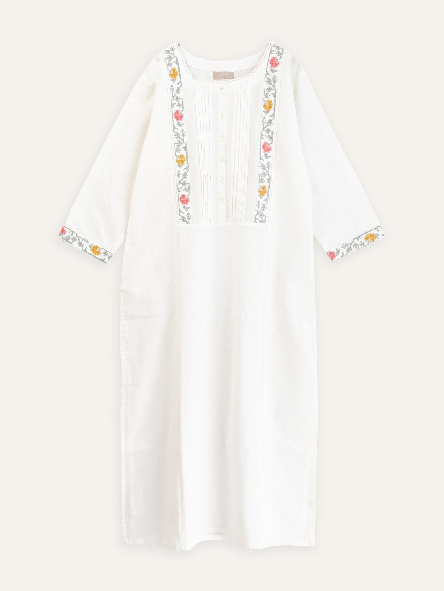 Chitra Cotton Flax Printed Embroidered Straight Kurta - AINA