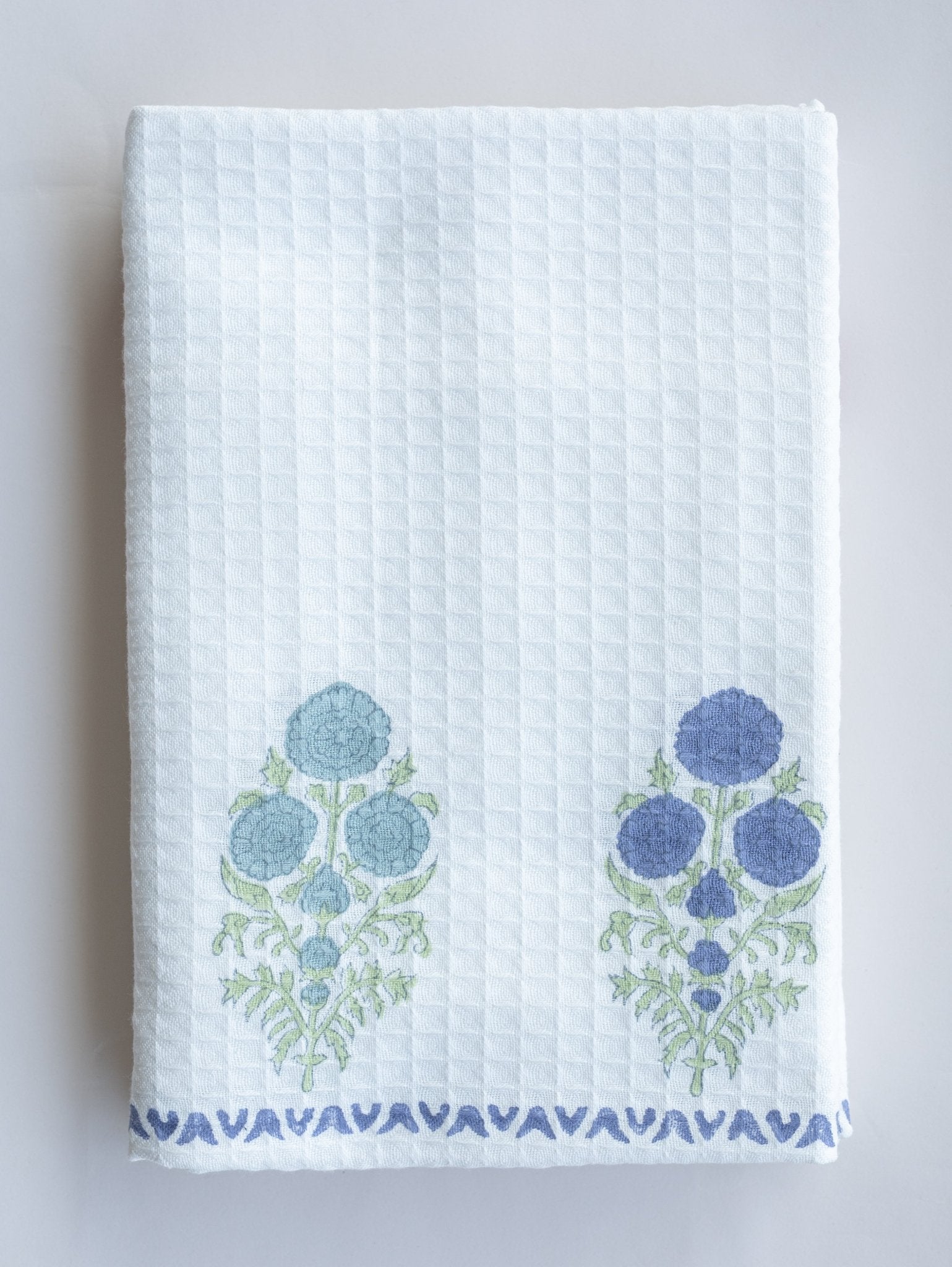 Cotton Block Printed Honeycomb Bath Towel - AINA