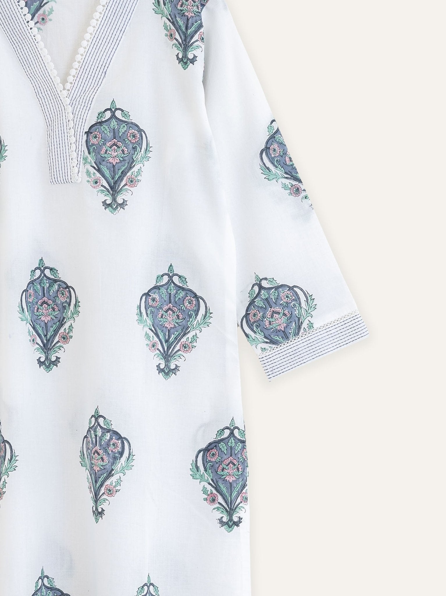 Cotton Block Printed Straight Kurta - AINA