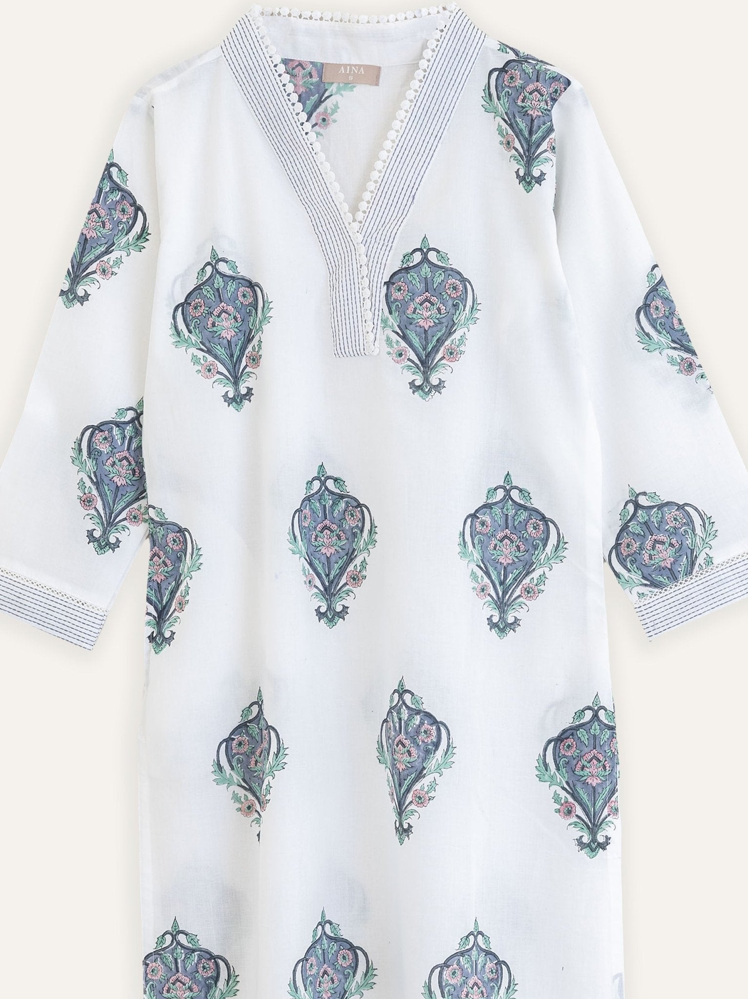 Cotton Block Printed Straight Kurta - AINA