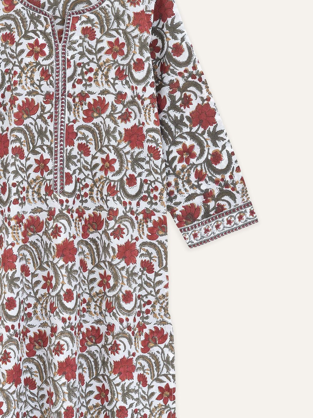 Cotton Block Printed Straight Kurta - AINA