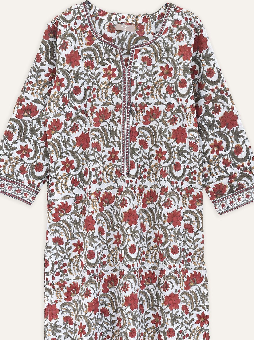 Cotton Block Printed Straight Kurta - AINA