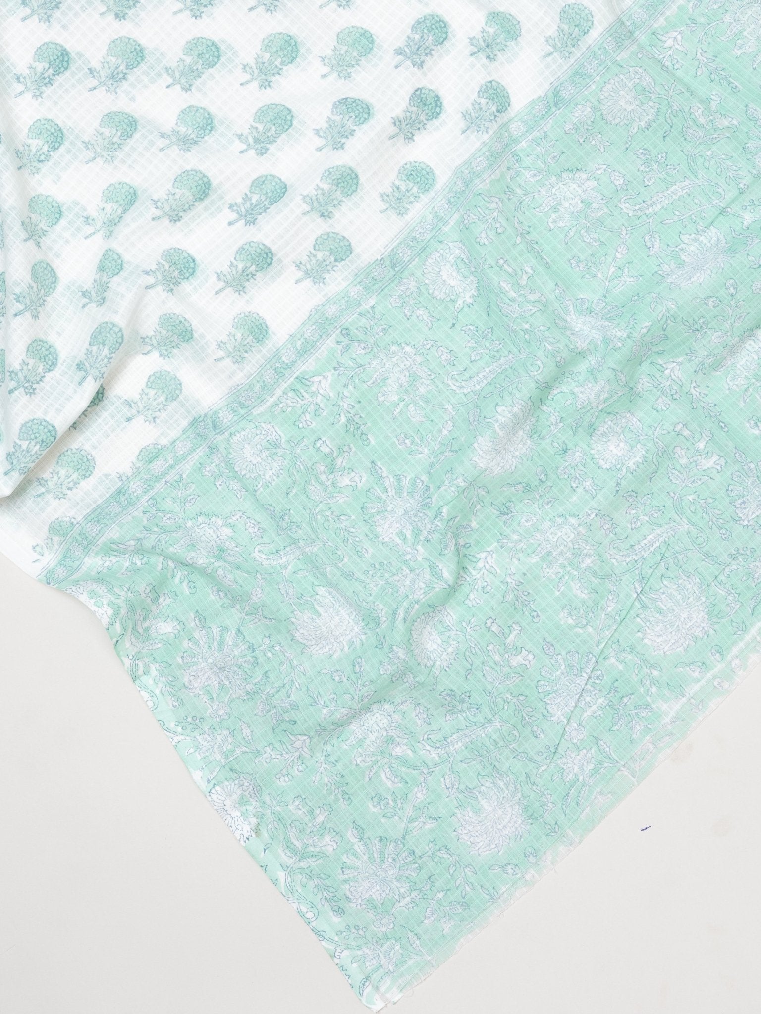 Cotton Block Printed Unstitched Suit Set - 3 Piece - AINA