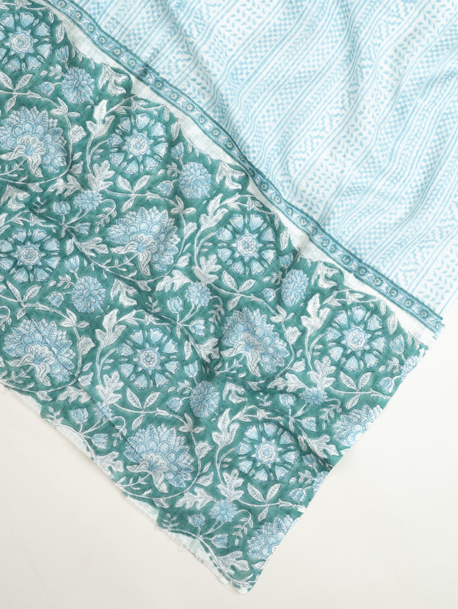 Cotton Block Printed Unstitched Suit Set - 3 Piece - AINA