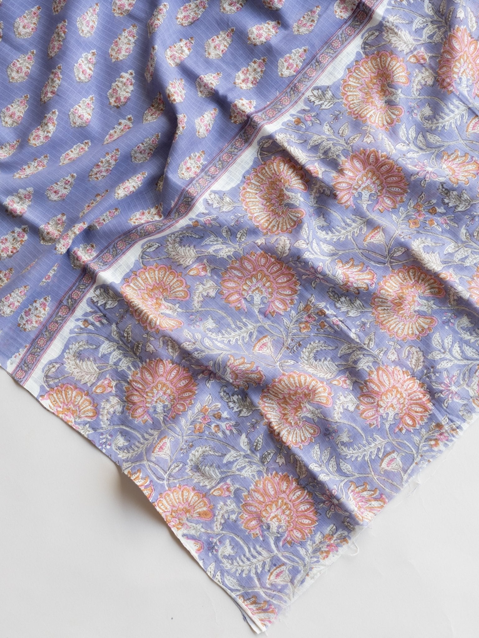 Cotton Block Printed Unstitched Suit Set - 3 Piece - AINA