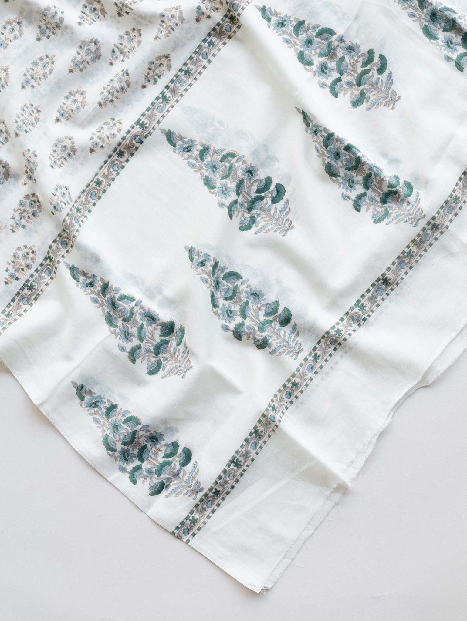 Cotton Block Printed Unstitched Suit Set - 3 Piece - AINA