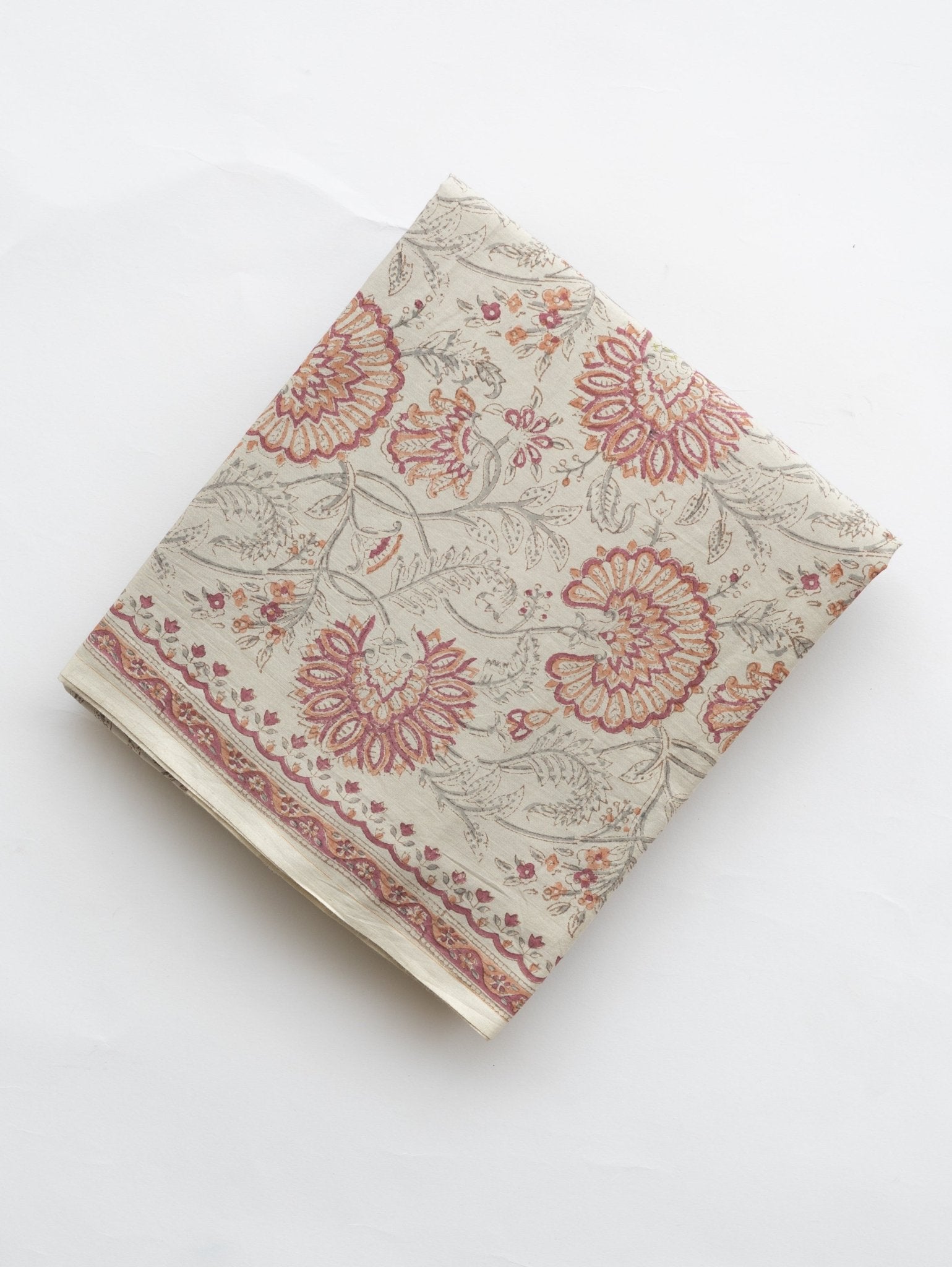 Cotton Block Printed Unstitched Suit Set - 3 Piece - AINA