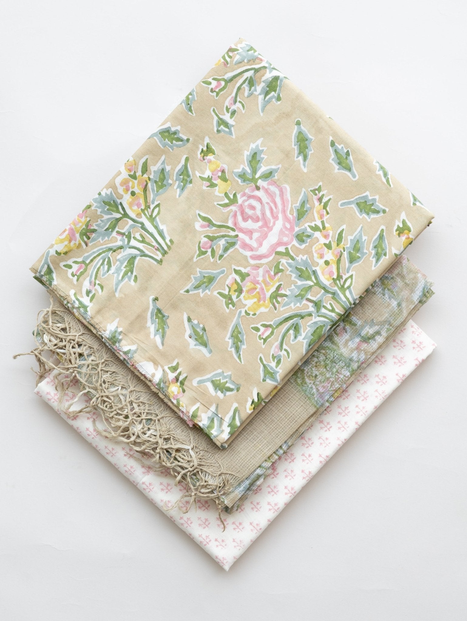 Cotton Block Printed Unstitched Suit Set - 3 Piece - AINA