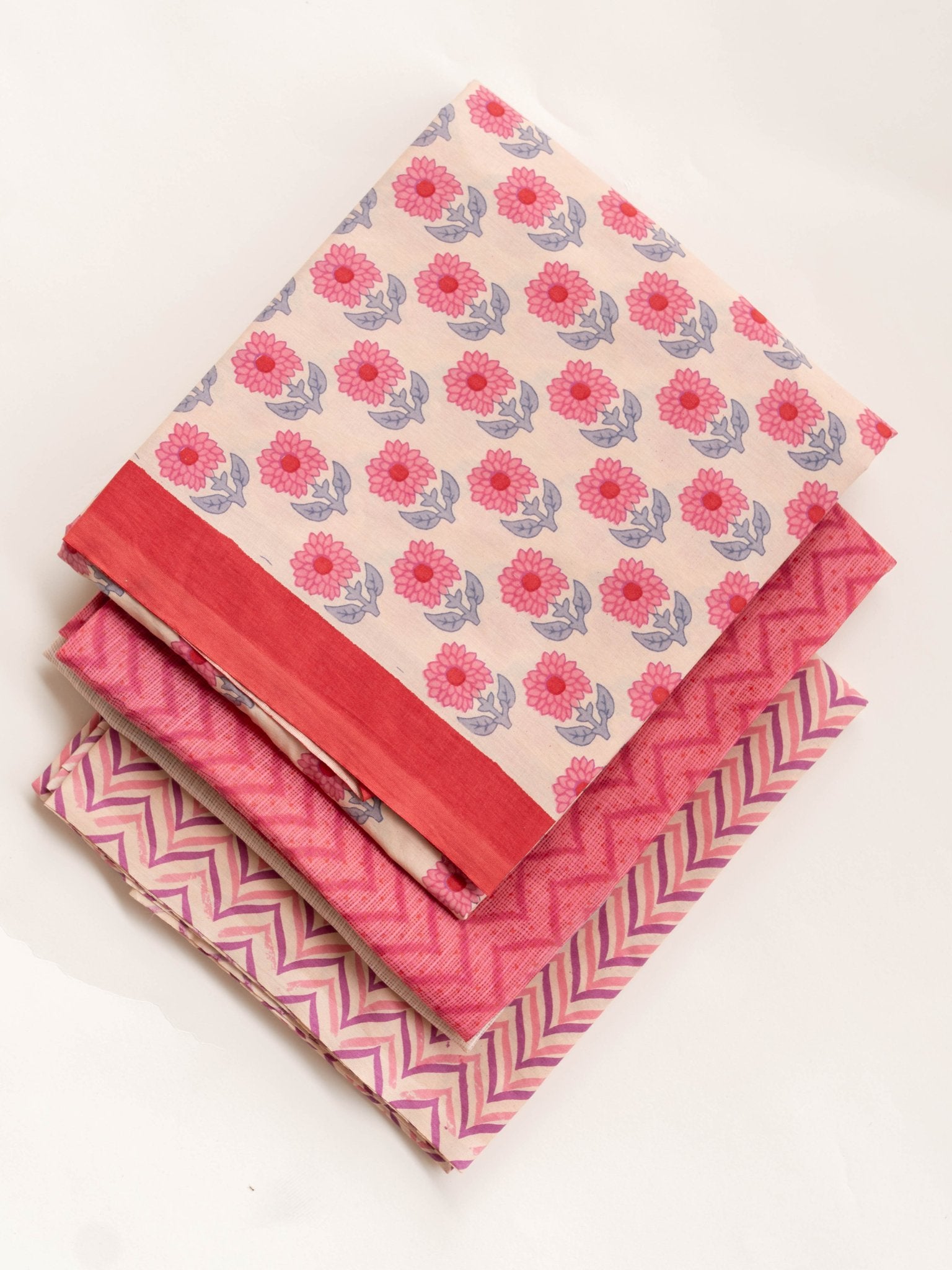Cotton Mulmul Block Printed Unstitched Suit - 3 Piece - AINA
