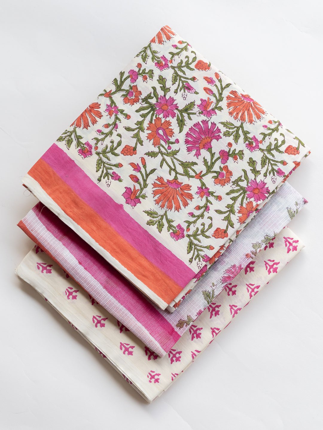 Cotton Mulmul Block Printed Unstitched Suit - 3 Piece - AINA