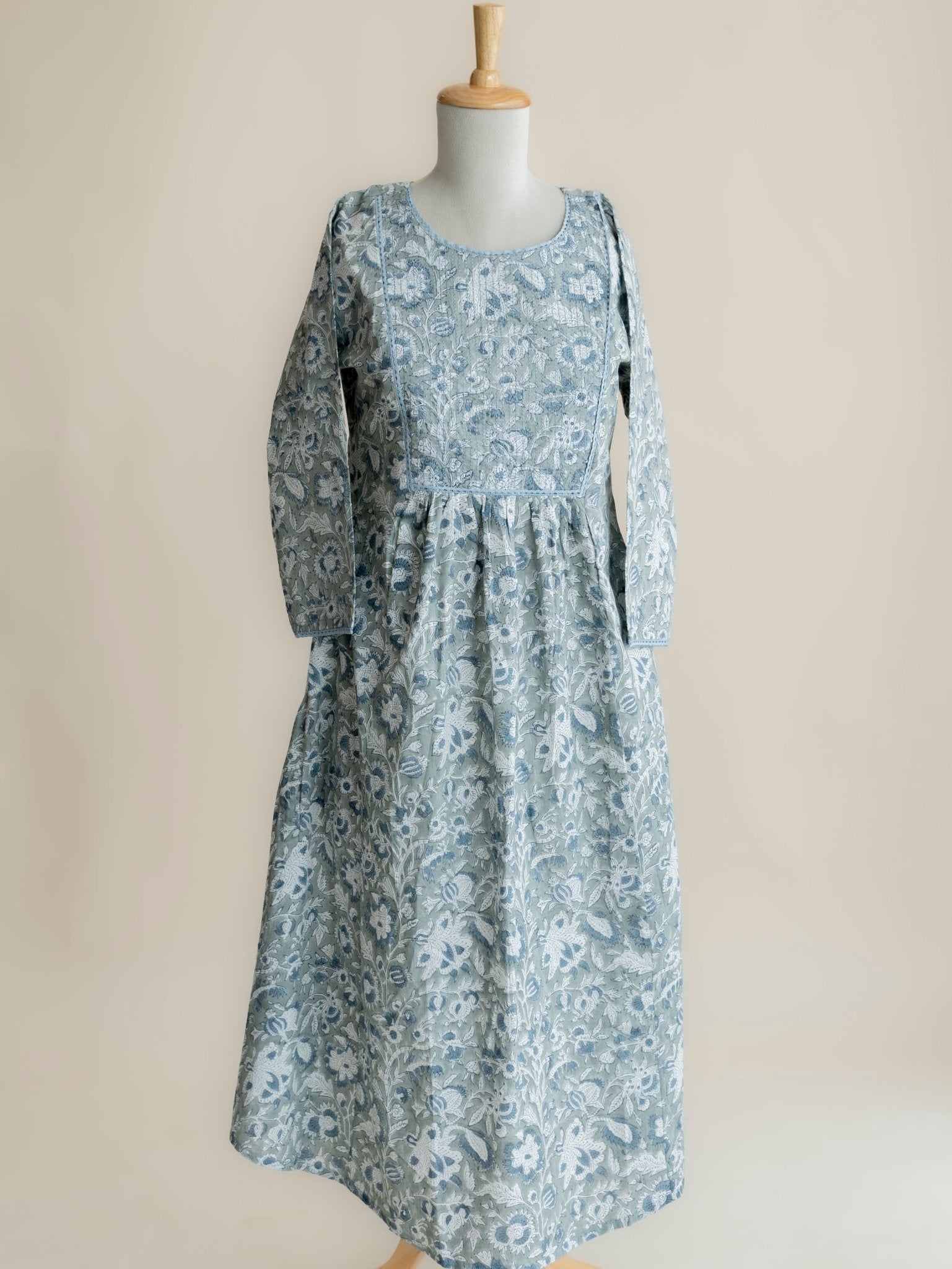 Daisy Cotton Block Printed A - Line Kurta - AINA