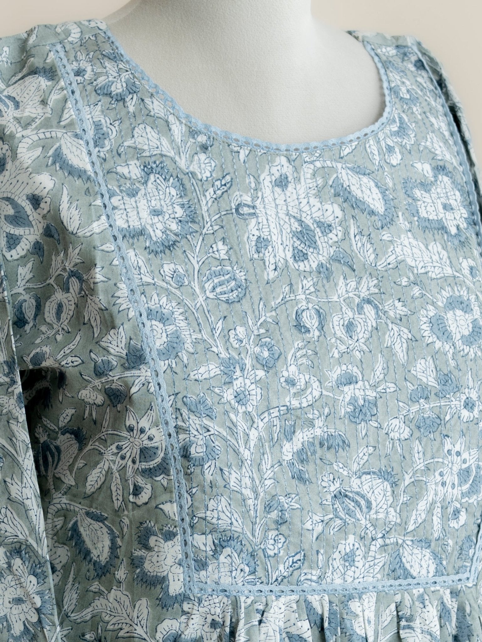 Daisy Cotton Block Printed A - Line Kurta - AINA