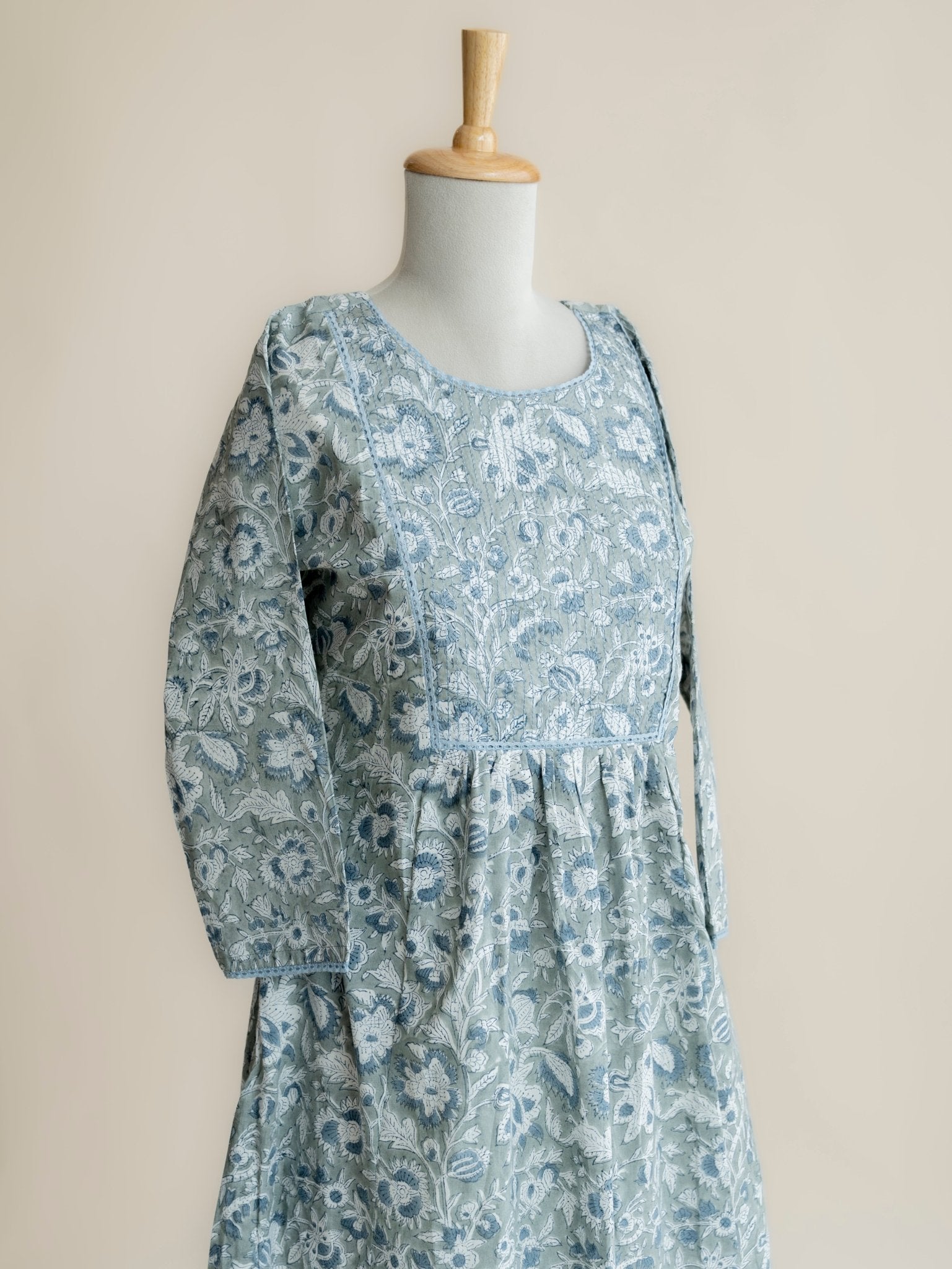 Daisy Cotton Block Printed A - Line Kurta - AINA