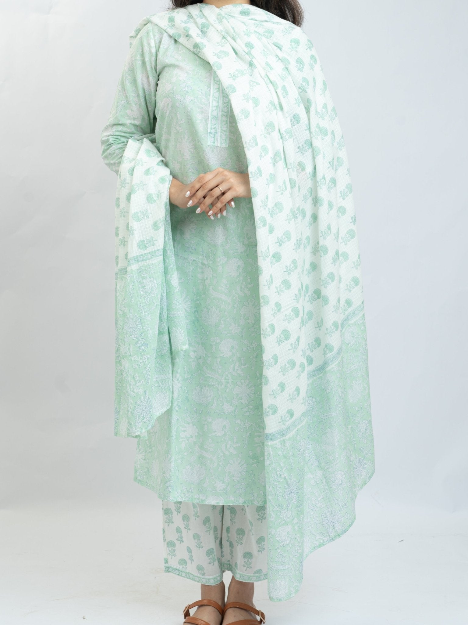 Dalia Cotton Block Printed Straight Suit Set - AINA