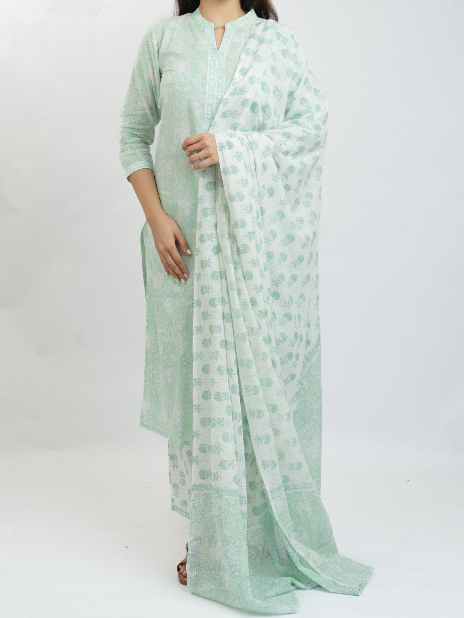 Dalia Cotton Block Printed Straight Suit Set - AINA