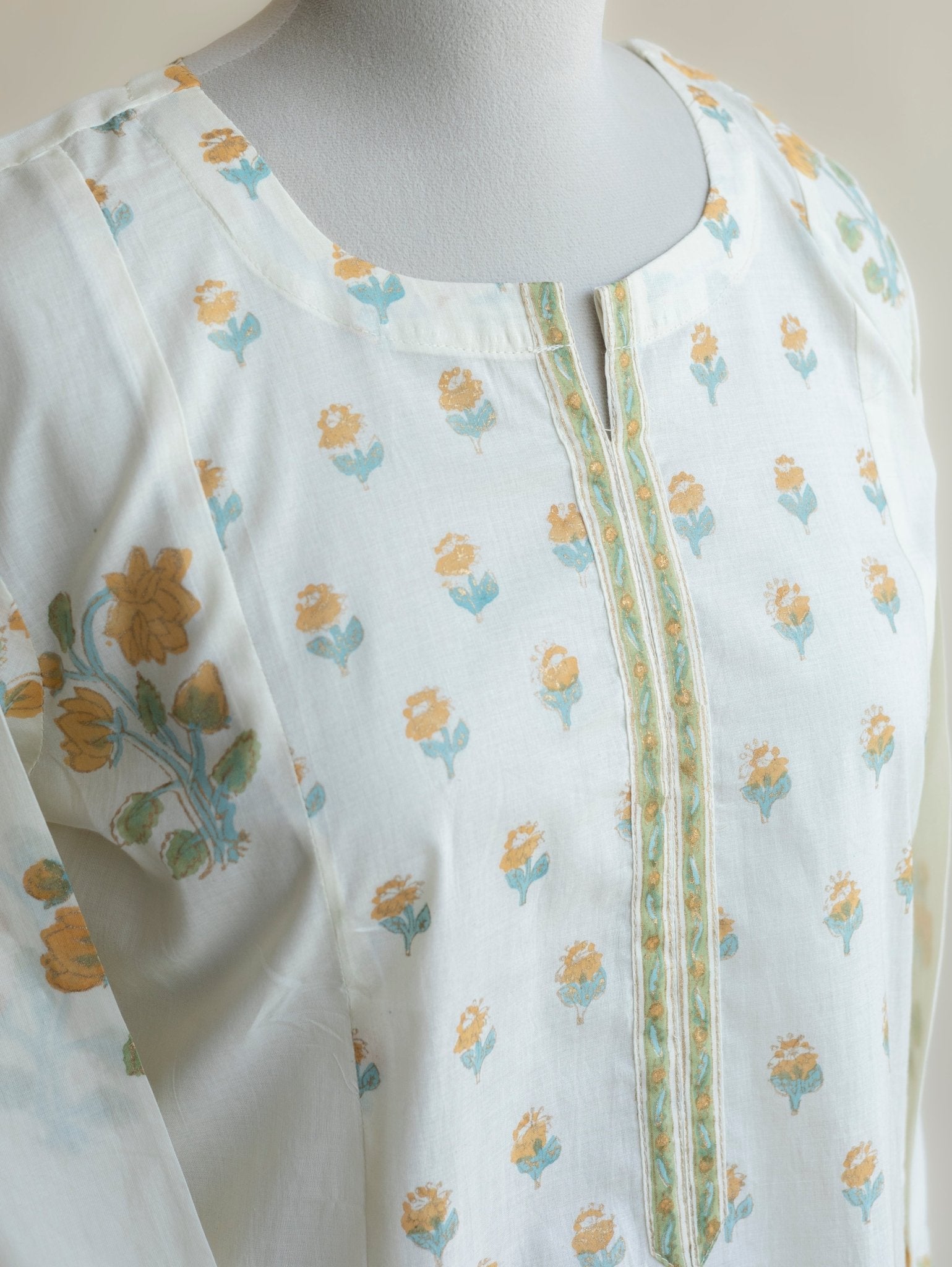 Dhanushya Cotton Block Printed Straight Kurta - AINA