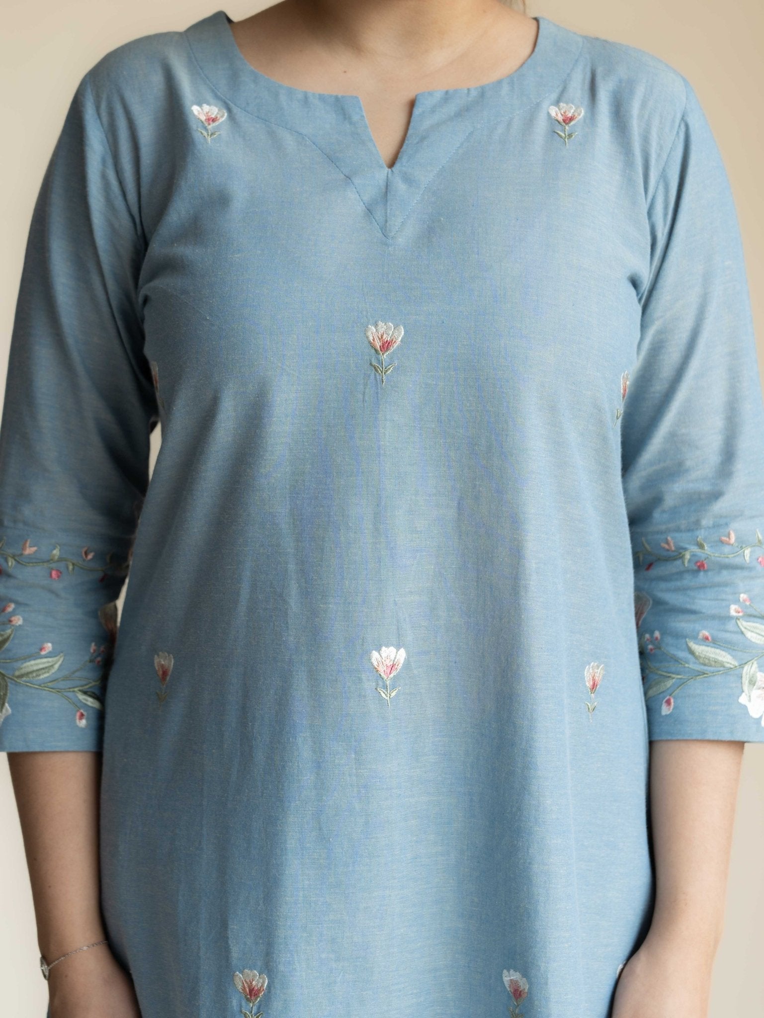 Dhara Cotton Handloom Embroidered A-Line Suit Set - AINA