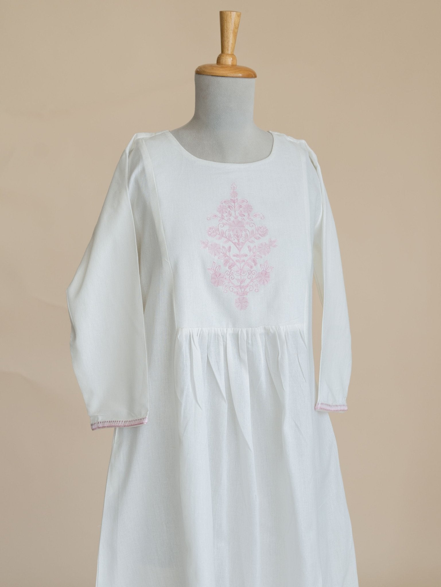 Dhisha Cotton Flax Embroidered A-Line Kurta - AINA