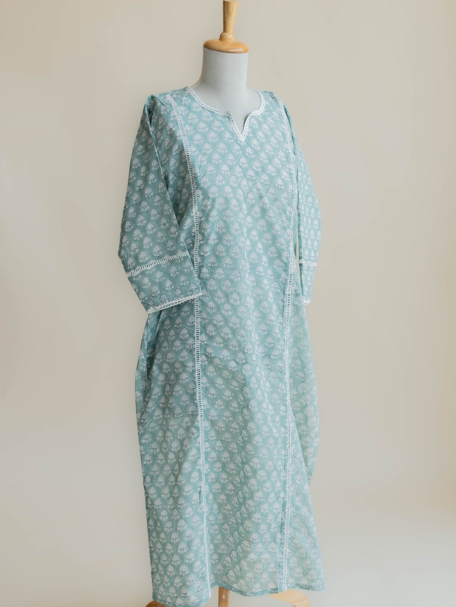 Dhwani Cotton Block Printed Straight Kurta - AINA