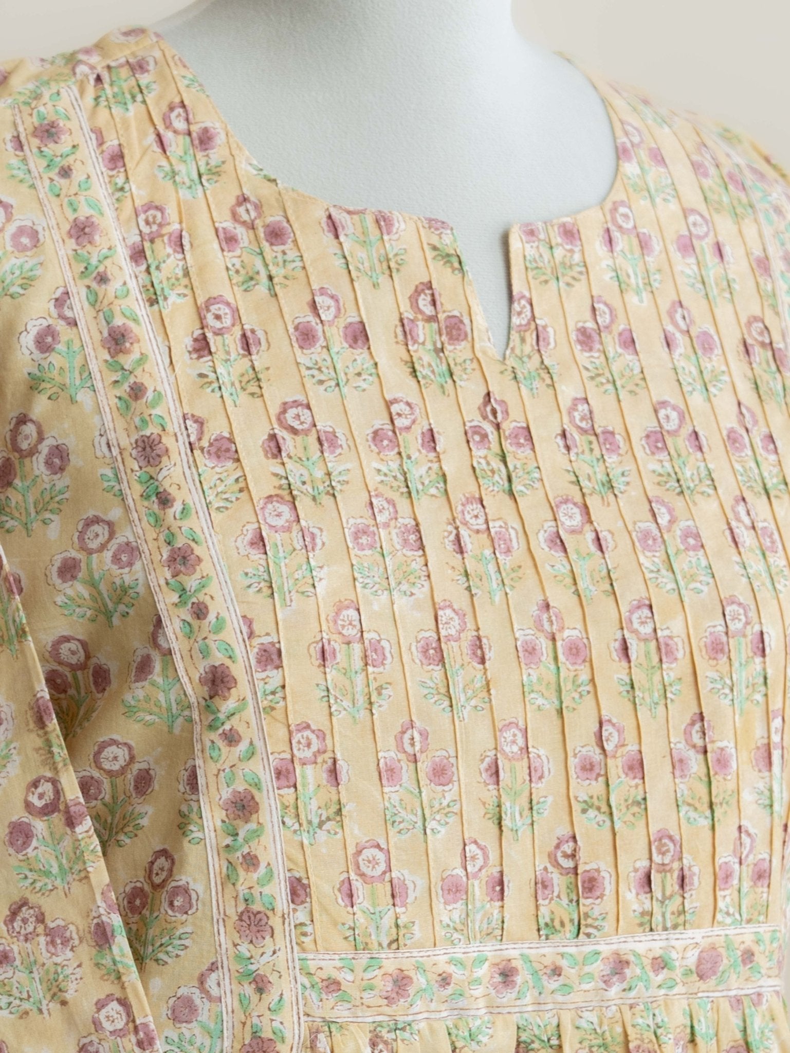 Dina Cotton Block Printed A Line Kurta - AINA