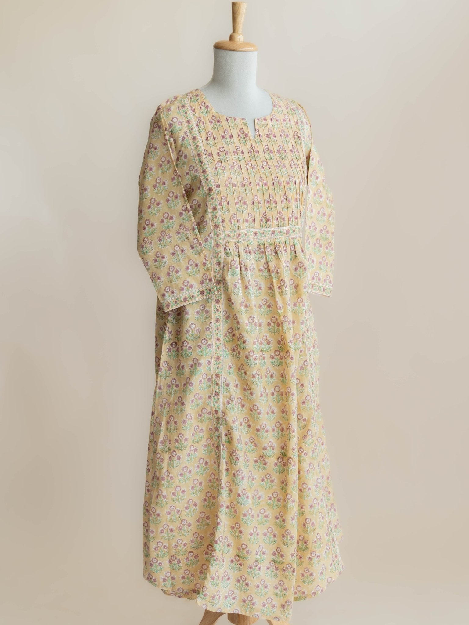 Dina Cotton Block Printed A Line Kurta - AINA