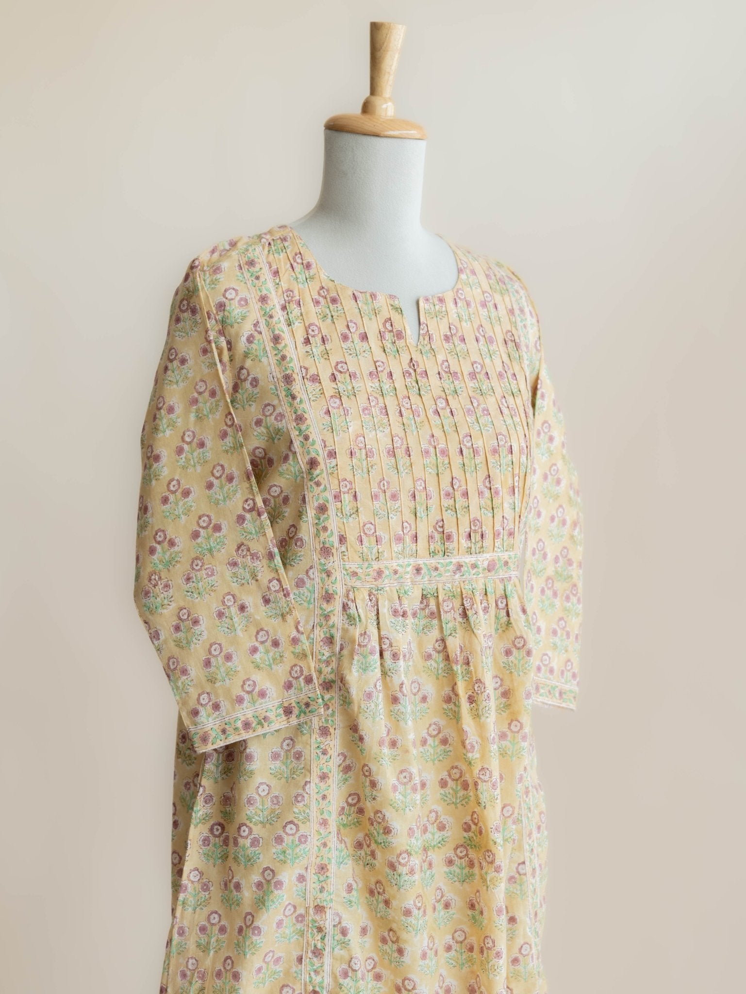 Dina Cotton Block Printed A Line Kurta - AINA