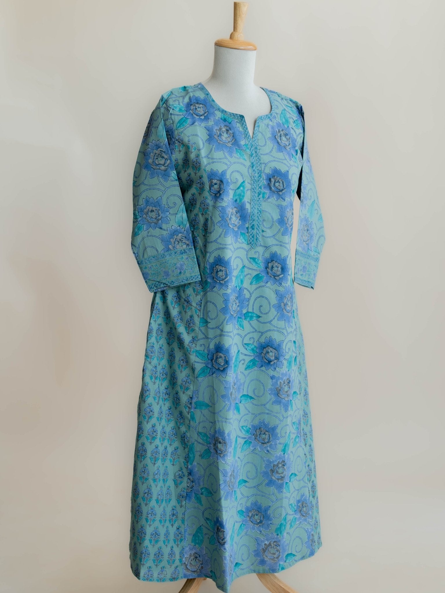 Eka Cotton Block Printed A - Line Kurta - AINA