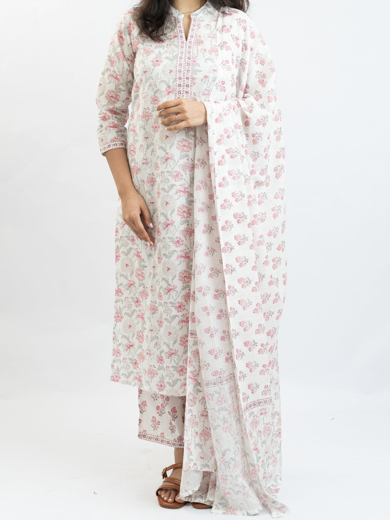 Eshal Cotton Block Printed A - Line Suit Set - AINA