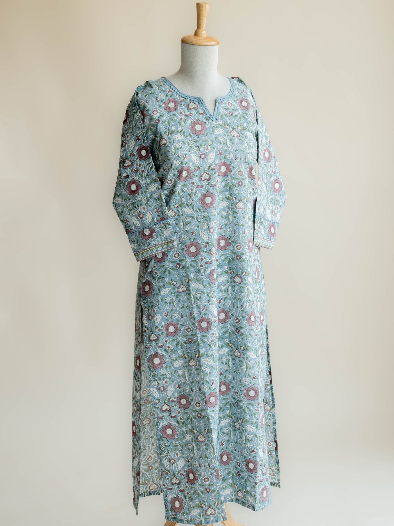 Fanah Cotton Block Printed Straight Kurta - AINA