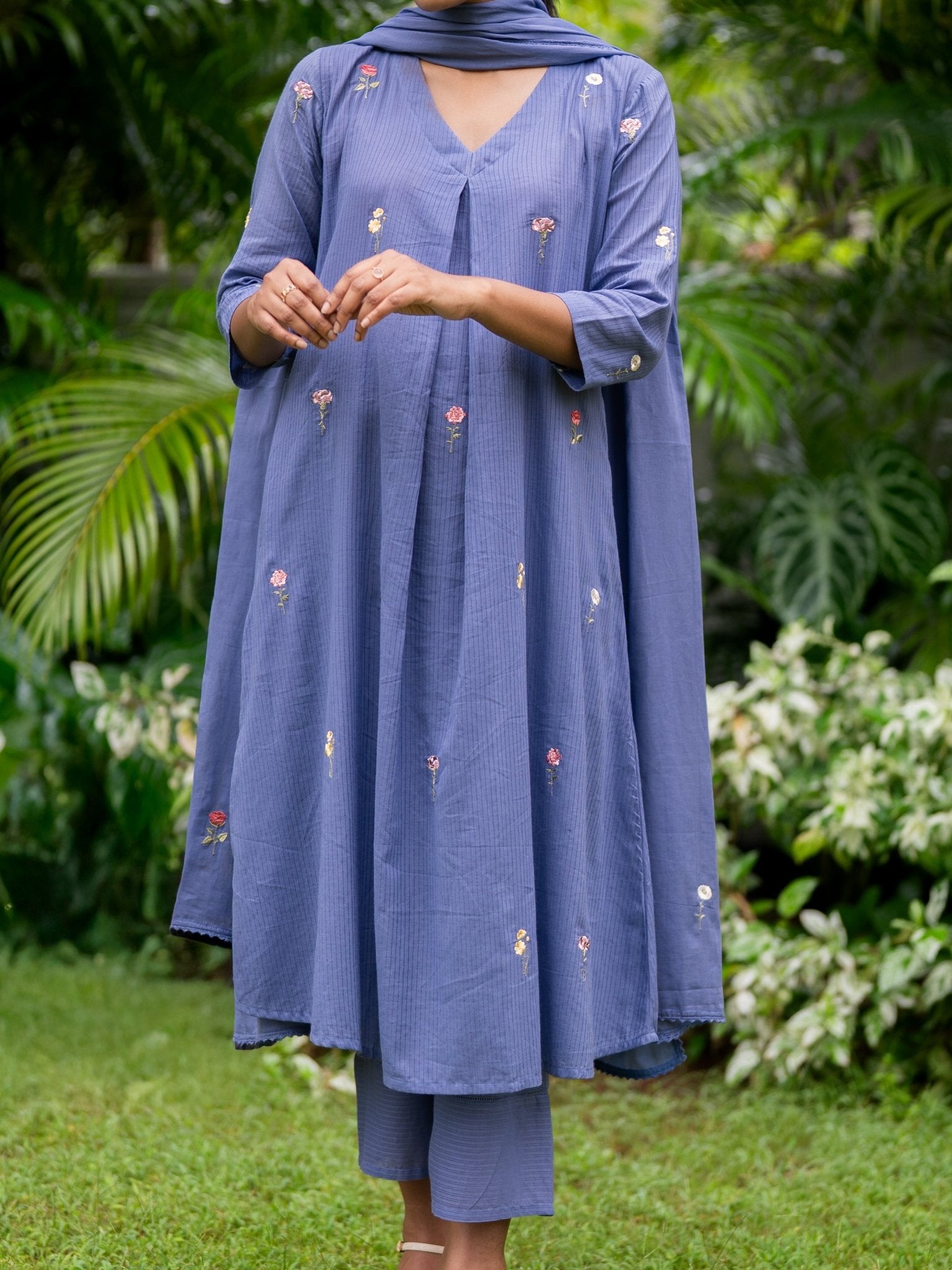 Farah Cotton Embroidered A - Line Suit Set - AINA