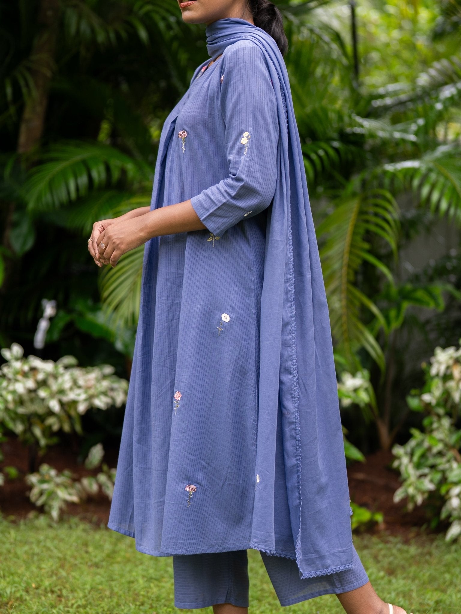 Farah Cotton Embroidered A - Line Suit Set - AINA