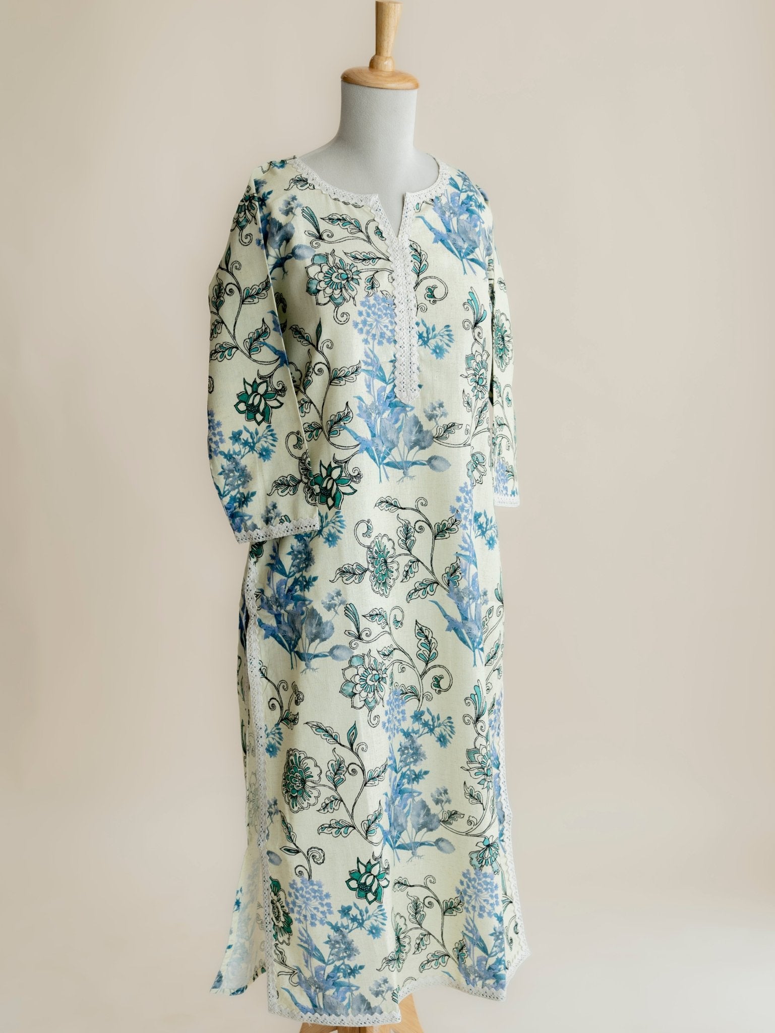 Haleena Cotton Block Printed Straight Kurta - AINA