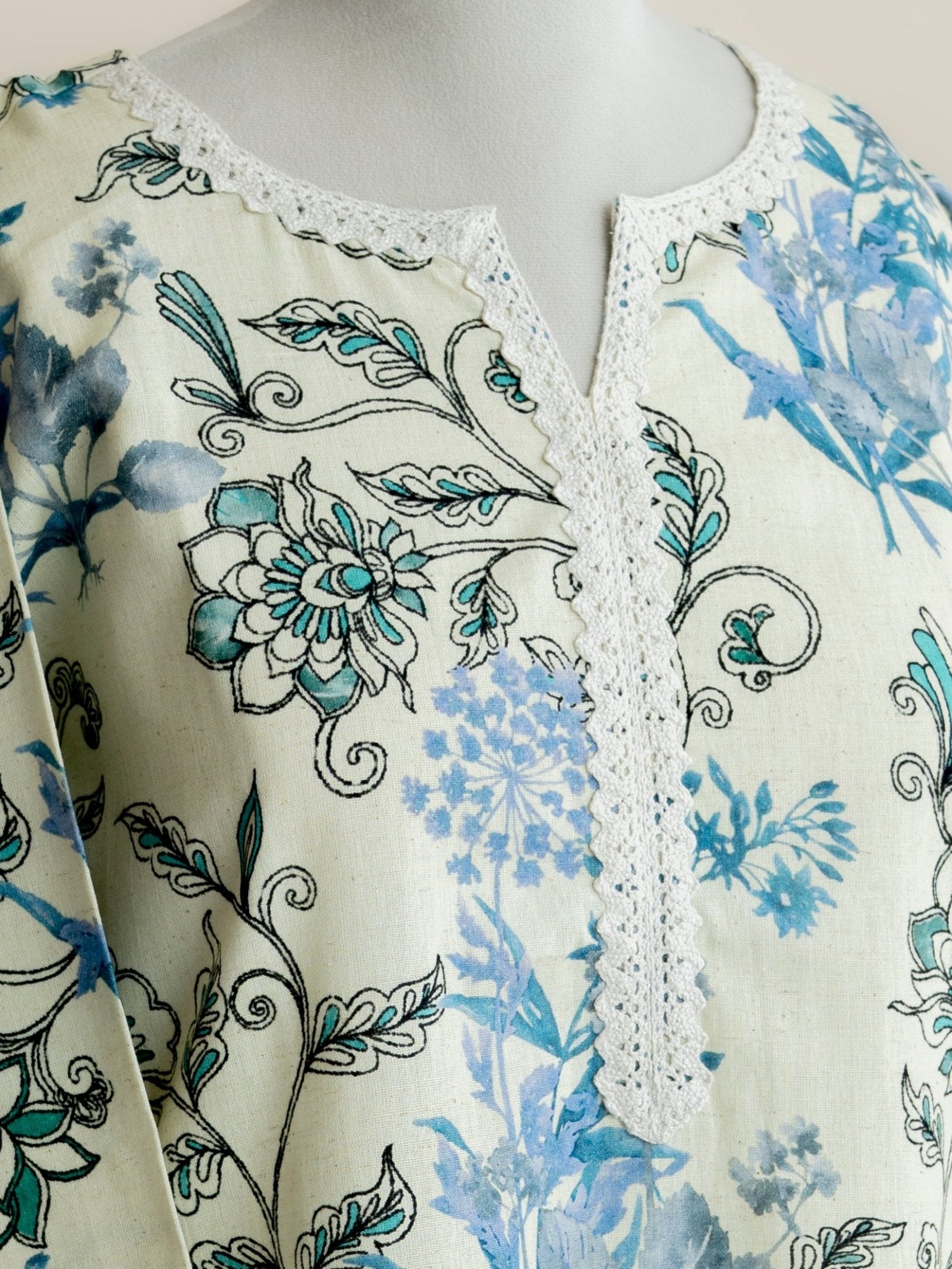 Haleena Cotton Block Printed Straight Kurta - AINA